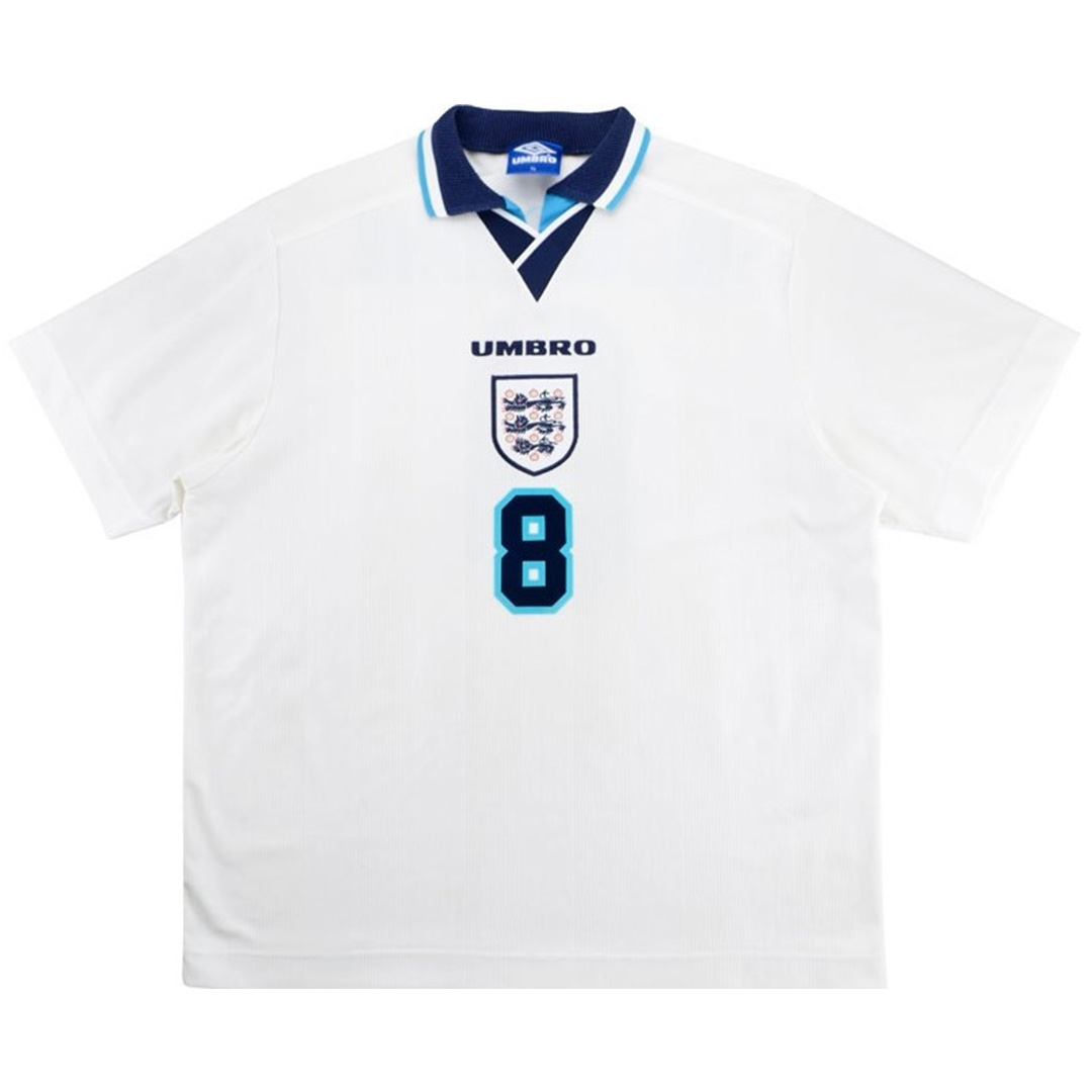GASCOIGNE #8 Retro England Home Jersey Euro Cup 1996 (back view)