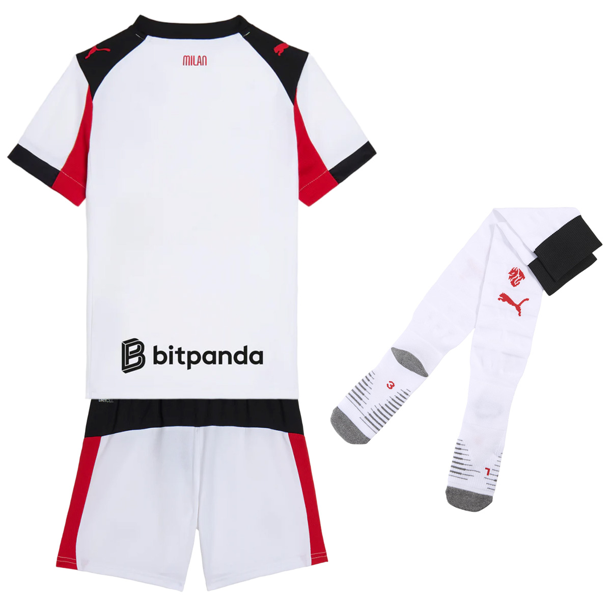 Kids AC Milan Away Jersey Full Kit 2025/26 (back view)