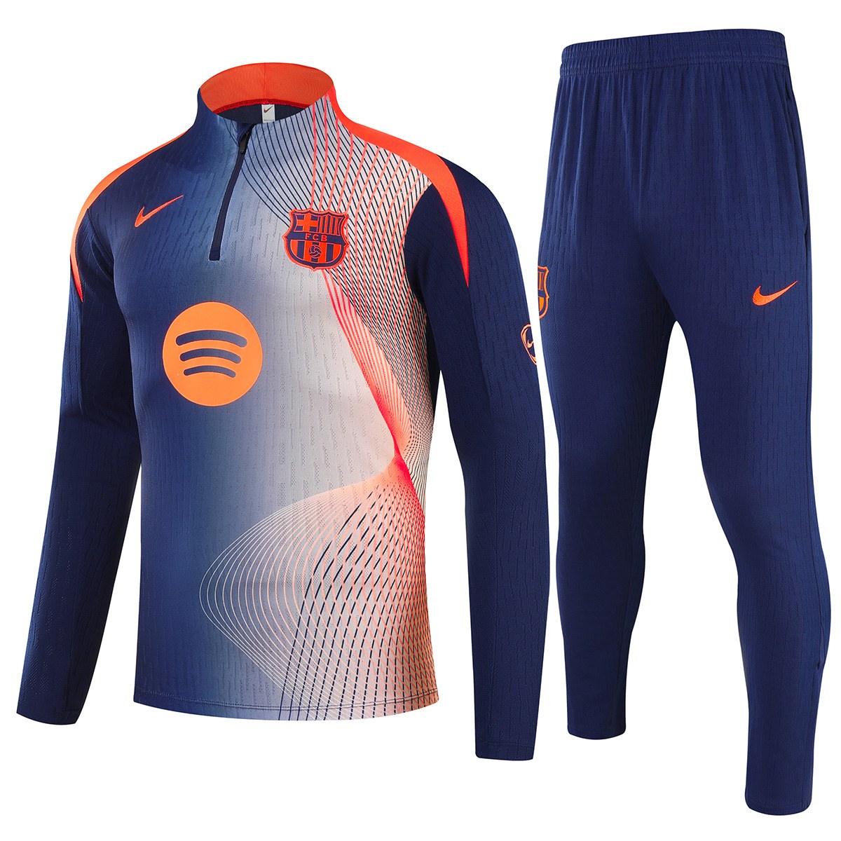 Kids Barcelona 1/4 Zipper Sweat Kit(Top+Pants) Navy & Orange 2025/26