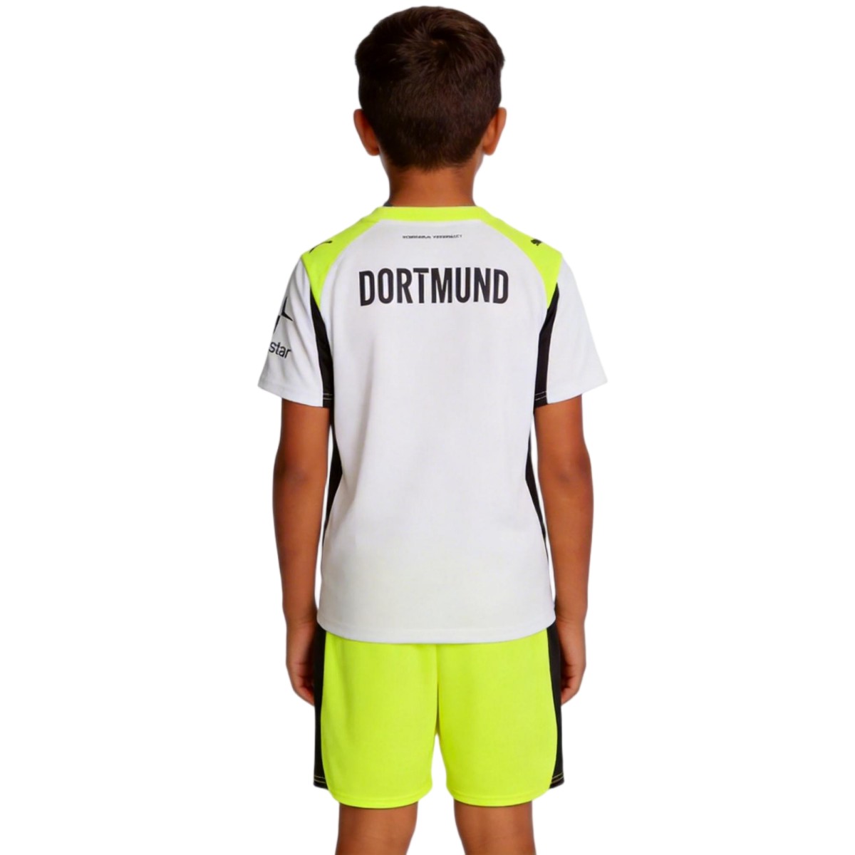 Kids Borussia Dortmund Away Jersey Kit 2025/26 (back view)