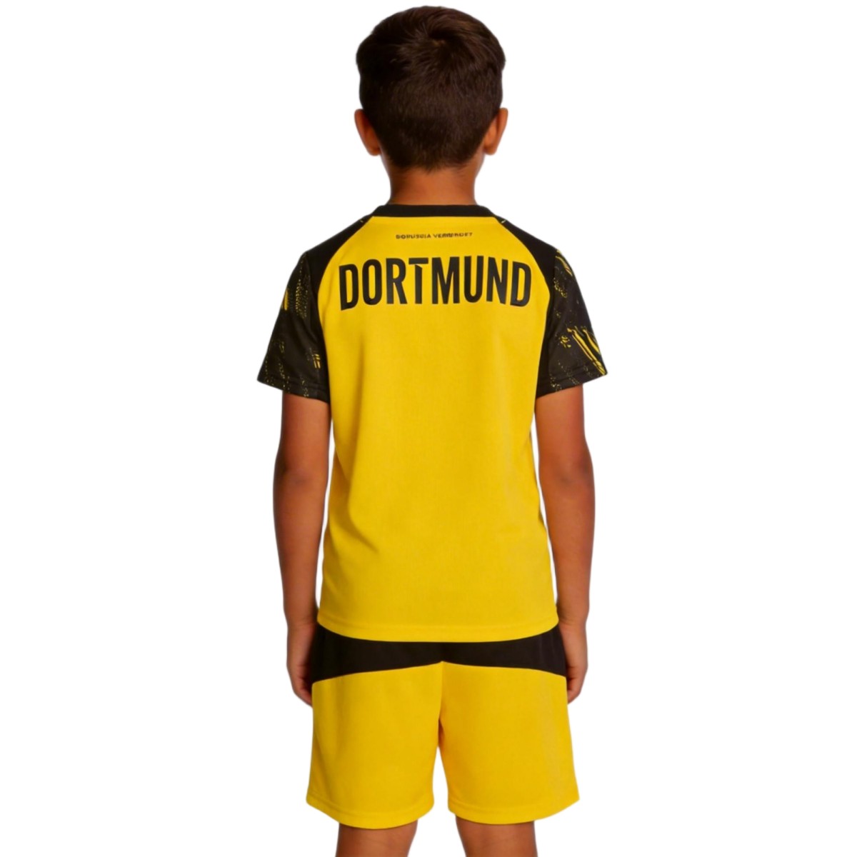Kids Borussia Dortmund Home Jersey Kit 2025/26 (back view)