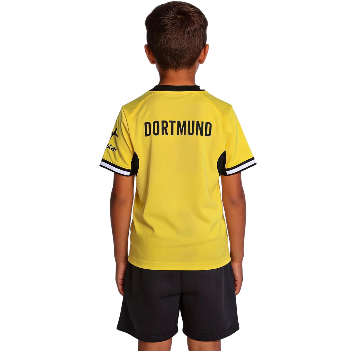 Kids Borussia Dortmund Home Jersey Kit 2026/27 (back view)
