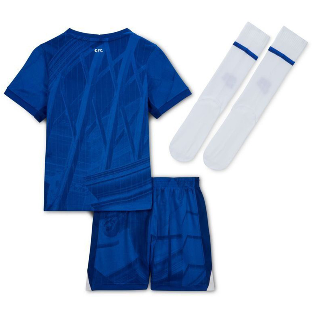 Kids Chelsea Home Jersey Full Kit 2025/26 (back view)