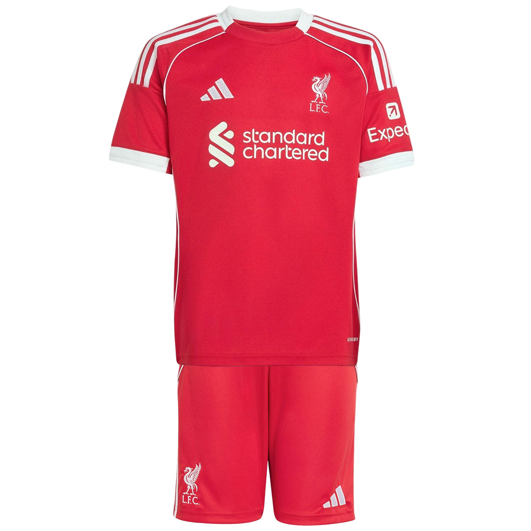 Kids Liverpool Home Jersey Full Kit 2025/26 (back view)