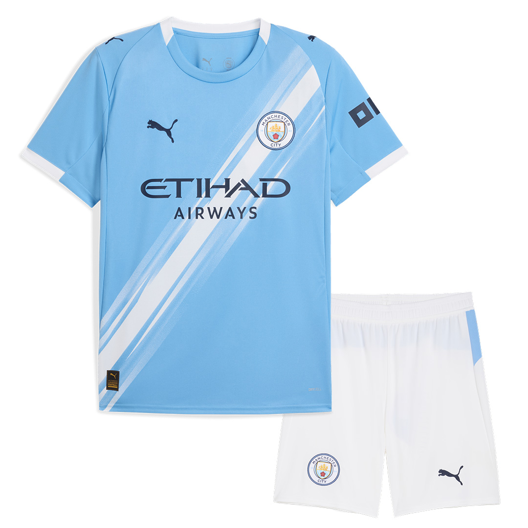 Kids Manchester City Home Jersey Full Kit 2025/26 (back view)