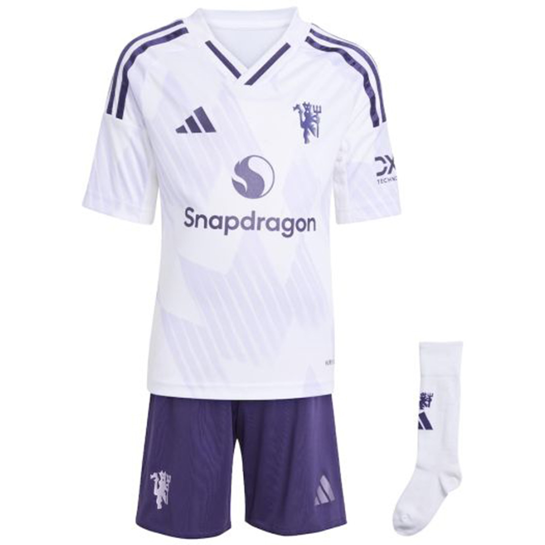 Kids Manchester United Away Jersey Full Kit 2025/26 (back view)