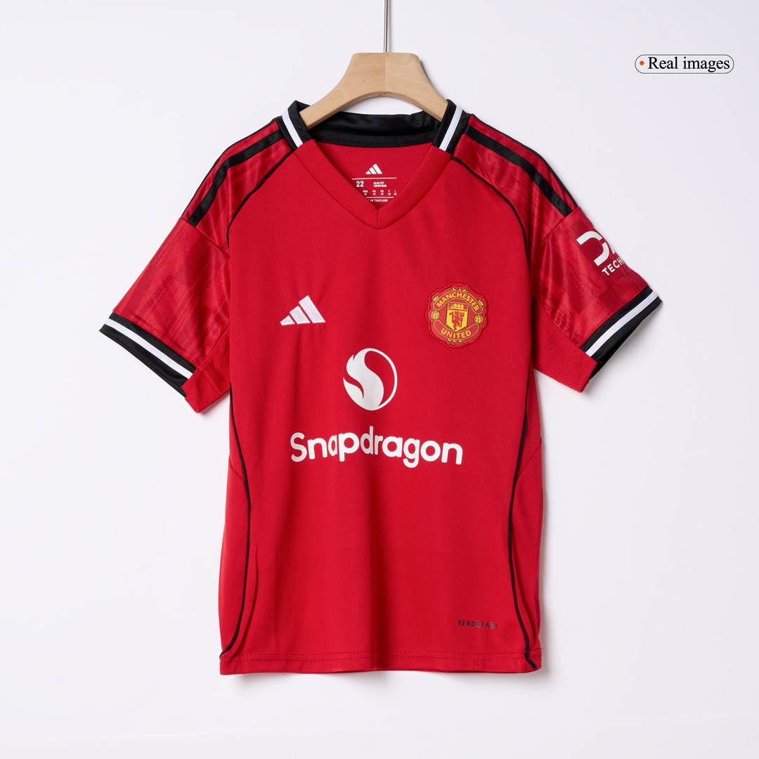 Kids Manchester United Home Jersey Full Kit 2025/26 (back view)