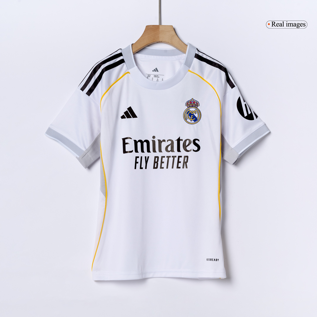 Kids Real Madrid Home Jersey Full Kit 2025/26 (back view)