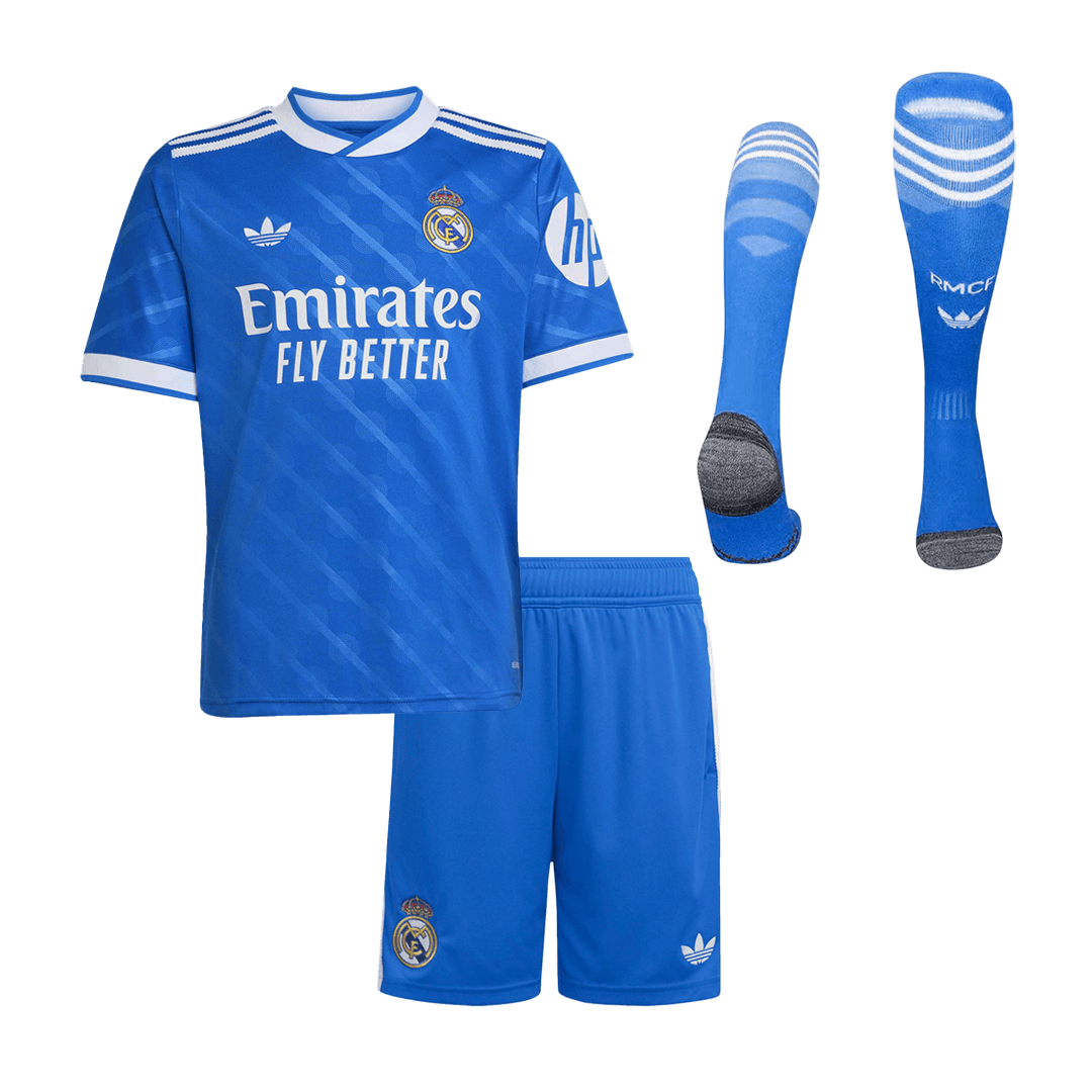 Kids Real Madrid Third Jersey Full Kit 2025/26 (back view)