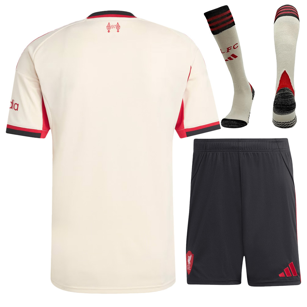 Liverpool Away Jersey Full Kit 2025/26 (back view)