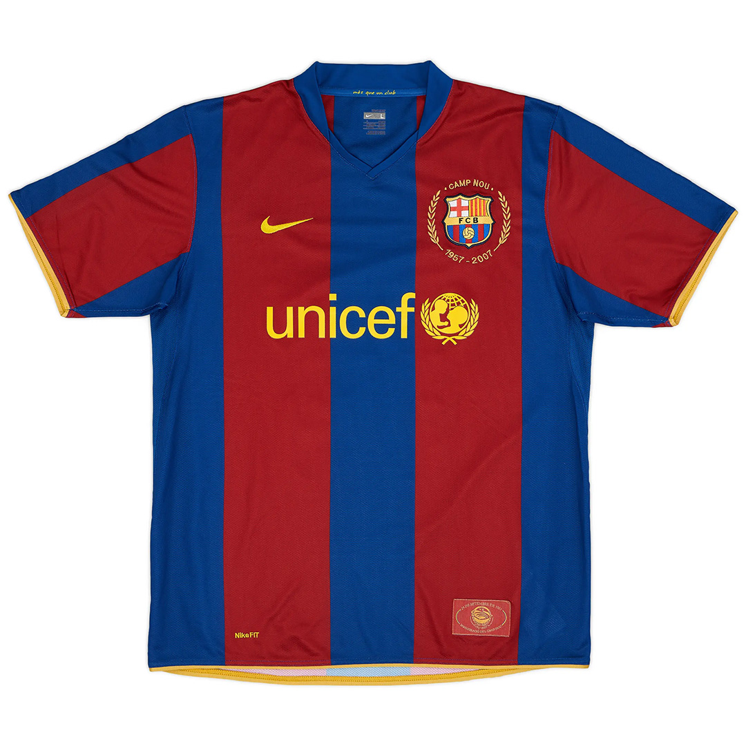 Messi #19 Retro Barcelona Home Jersey 50-Years Anniversary 2007/08 (back view)