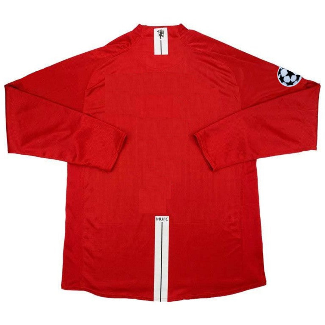 Retro Manchester United UCL Final Home Long Sleeve Jersey 2007/08 (back view)