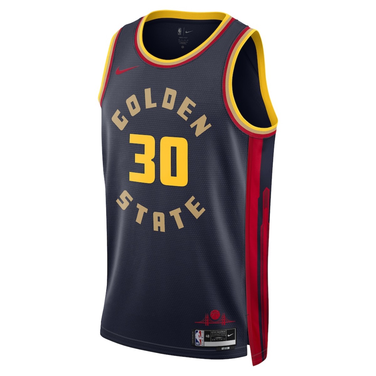 Unisex Golden State Warriors Stephen Curry #30 Navy Swingman Jersey - City Edition (back view)