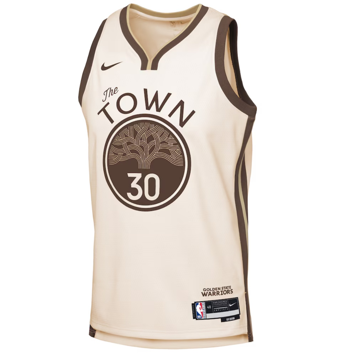 Unisex Golden State Warriors Stephen Curry #30 Nike Tan 2025/26 Swingman Jersey - City Edition (back view)