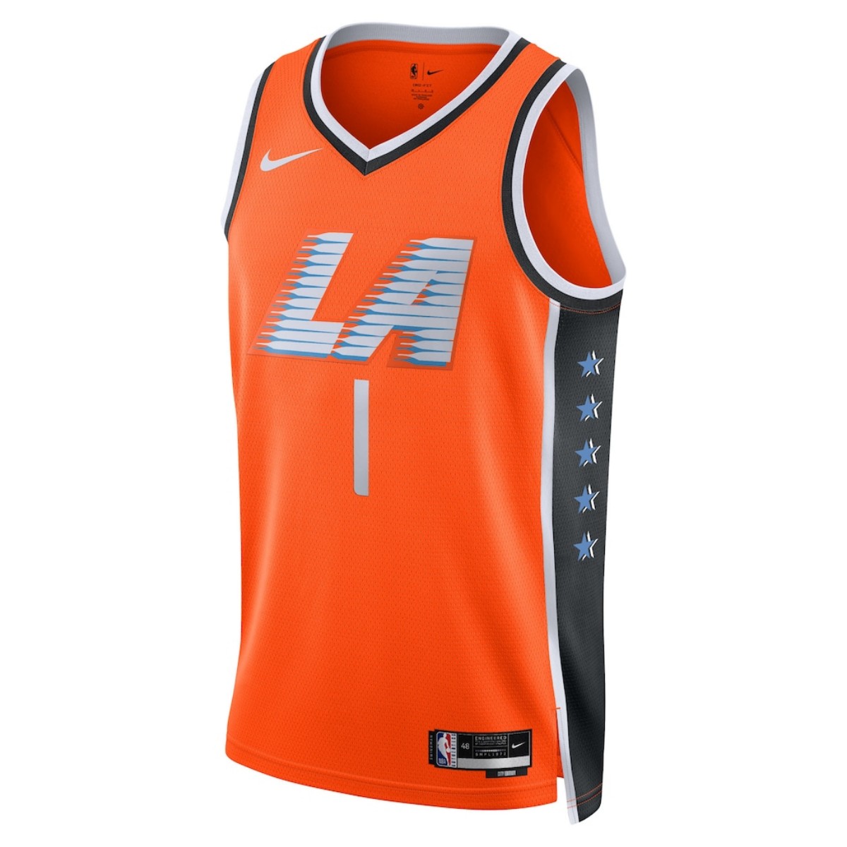 Unisex Los Angeles Clippers James Harden #1 Orange Swingman Jersey 2025/26 - City Edition (back view)