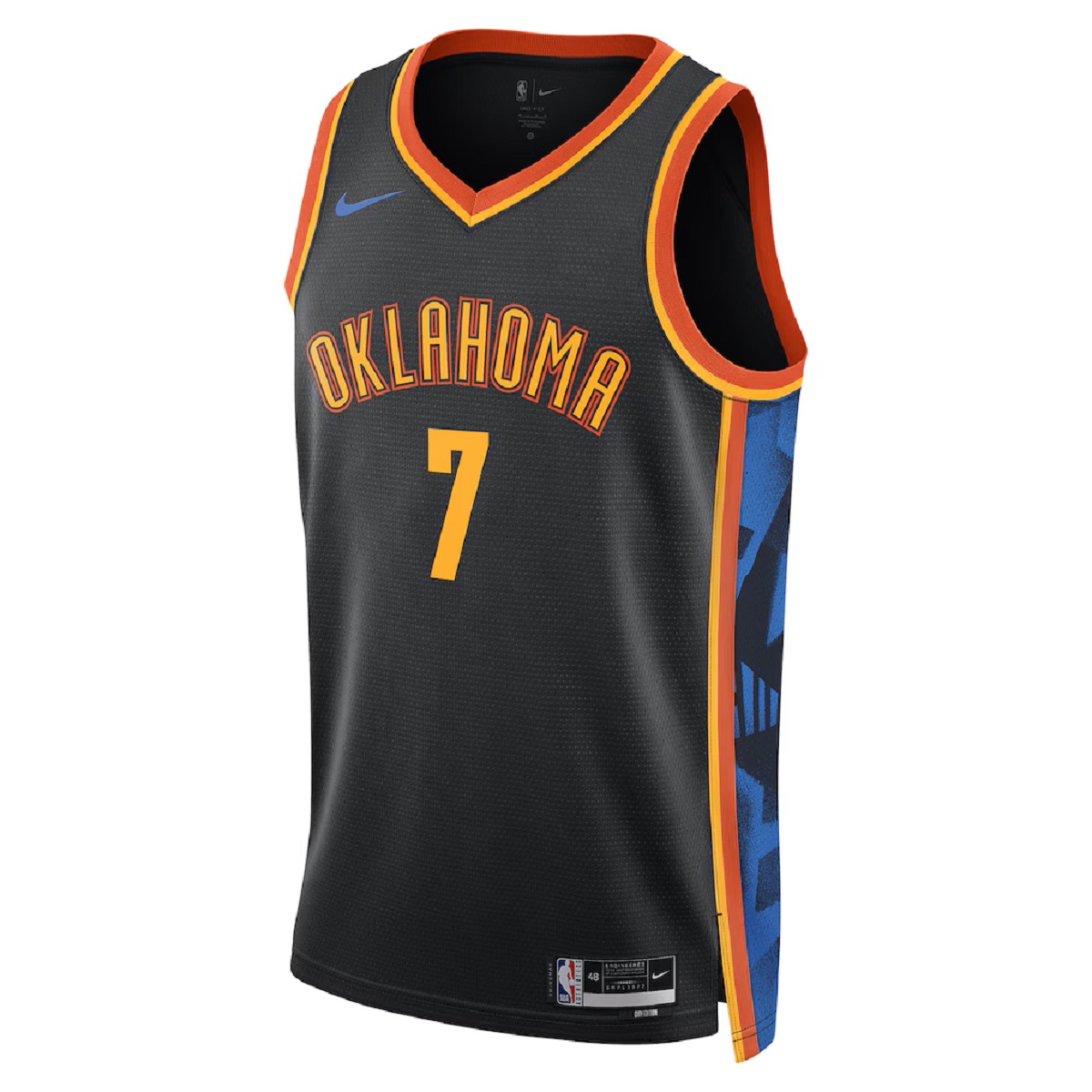 Unisex Oklahoma City Thunder Chet Holmgren #7 Black Swingman Jersey - City Edition 2024/25 (back view)