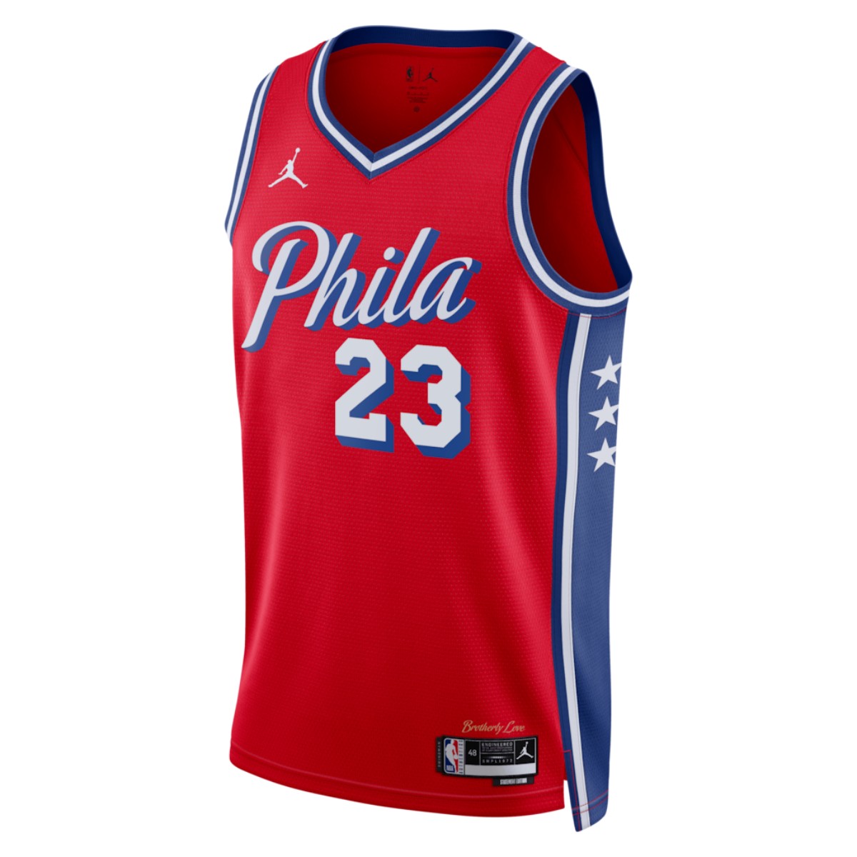 Unisex Philadelphia 76ers Lebron James #23 Red Swingman Jersey - Statement Edition (back view)
