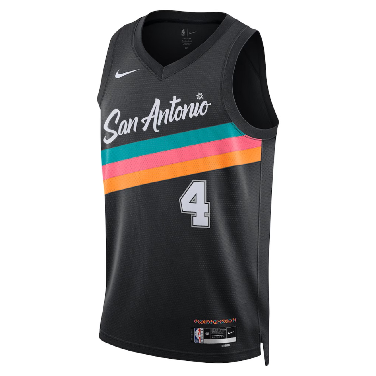 Unisex San Antonio Spurs De'Aaron Fox #4 Black Swingman Jersey 2025/26 - City Edition (back view)
