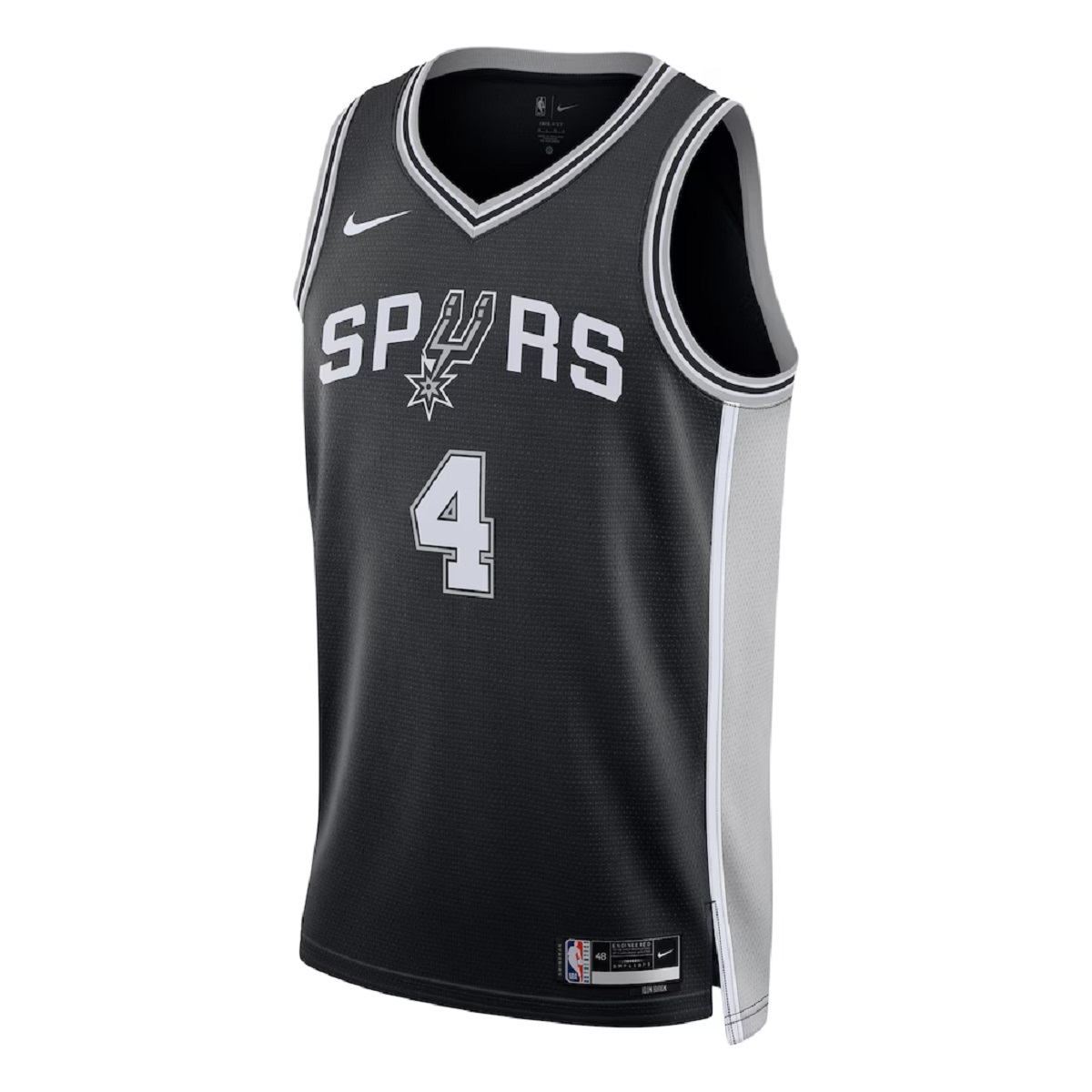 Unisex San Antonio Spurs De'Aaron Fox #4 Black Swingman Jersey - Icon Edition (back view)