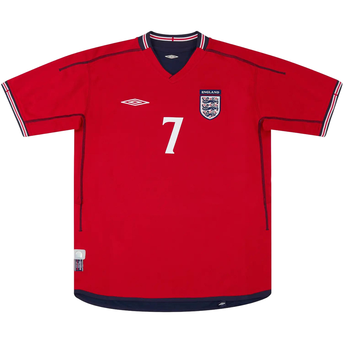 BECKHAM #7 Retro England Away Jersey World Cup 2002 (back view)