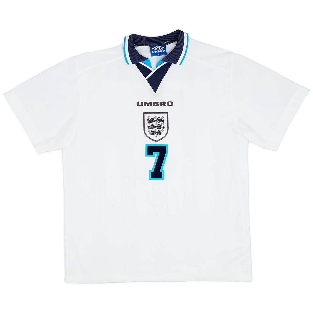BECKHAM #7 Retro England Home Jersey Euro Cup 1996 (back view)
