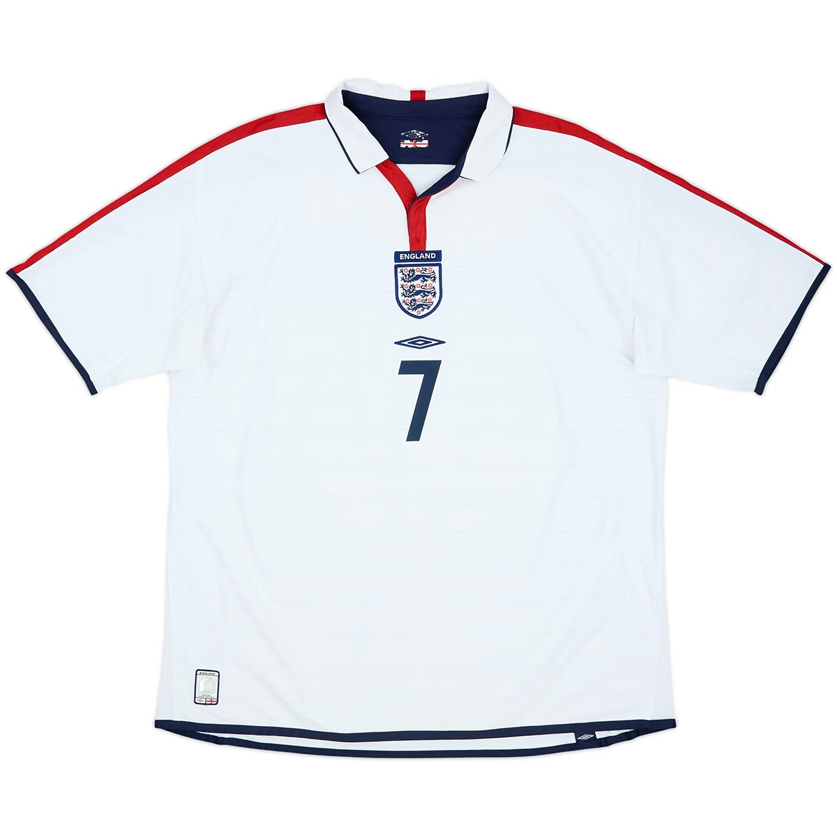 Beckham #7 Retro England Home Jersey Euro Cup 2004 (back view)