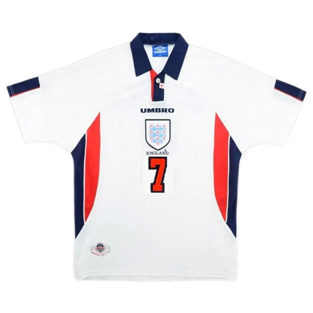Beckham #7 Retro England Home Jersey World Cup 1998 (back view)