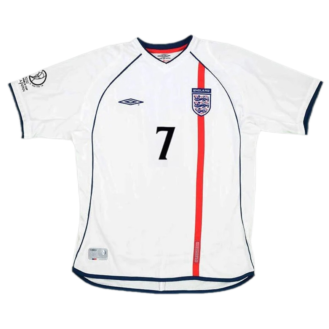 Beckham #7 Retro England Home Jersey World Cup 2002 (back view)