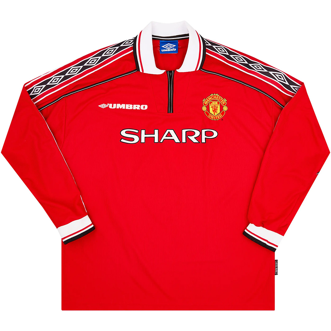 Beckham #7 Retro Manchester United Home Sleeve Sleeve Jersey 1998/00 (back view)