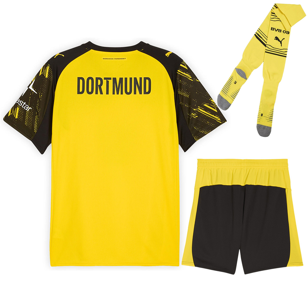 Borussia Dortmund Home Jersey Full Kit 2025/26 (back view)