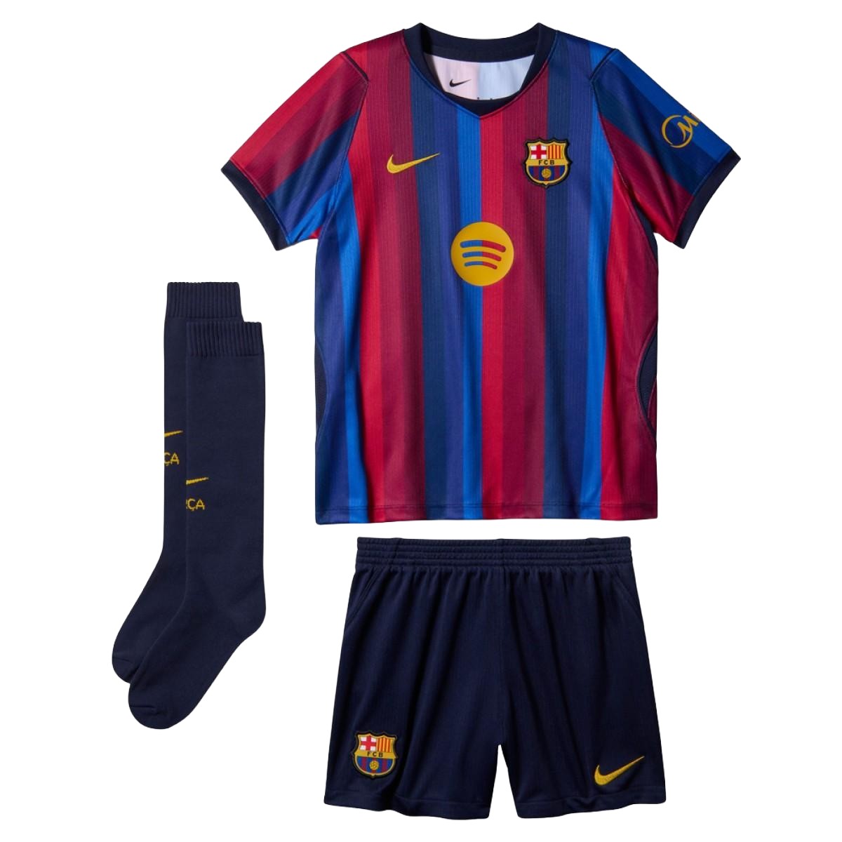 Kids Barcelona Home Jersey Full Kit 2026/27 (back view)