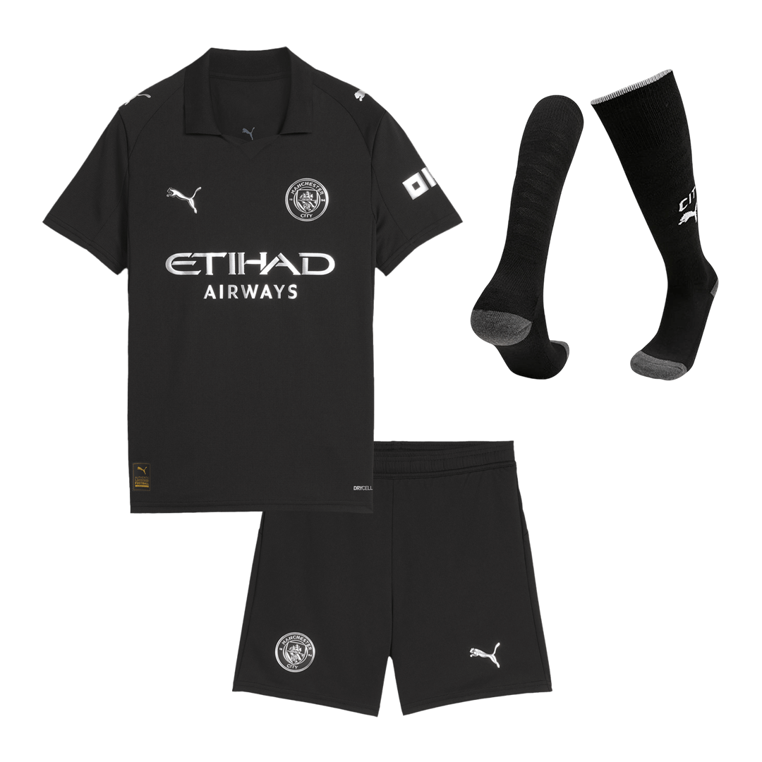 Kids Manchester City Away Jersey Full Kit 2025/26 (back view)