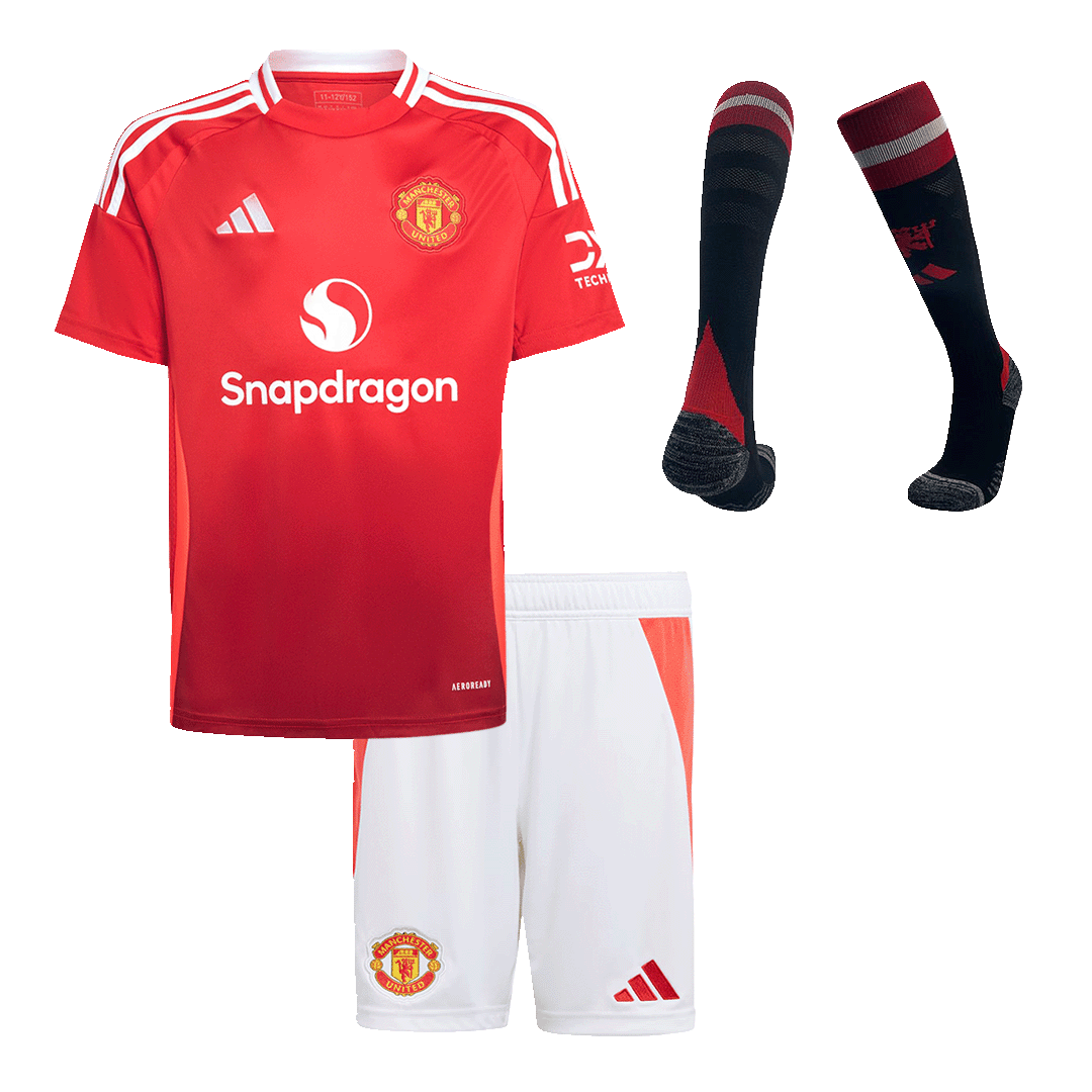 Kids Manchester United Home Full Kit(Jersey+Shorts+Socks) 2024/25 (back view)