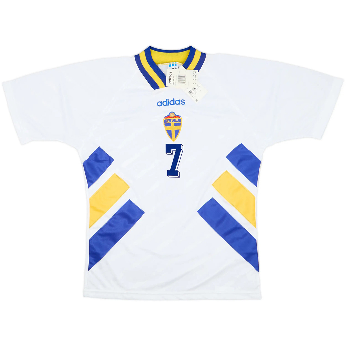 LARSSON #7 Retro Sweden Away Jersey World Cup 1994 (back view)