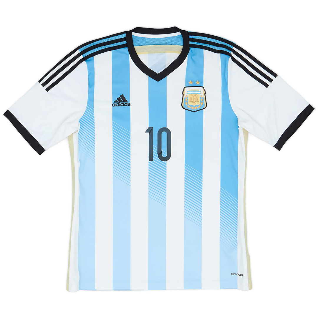 Messi #10 Retro Argentina Home Match Jersey World Cup 2014 (back view)