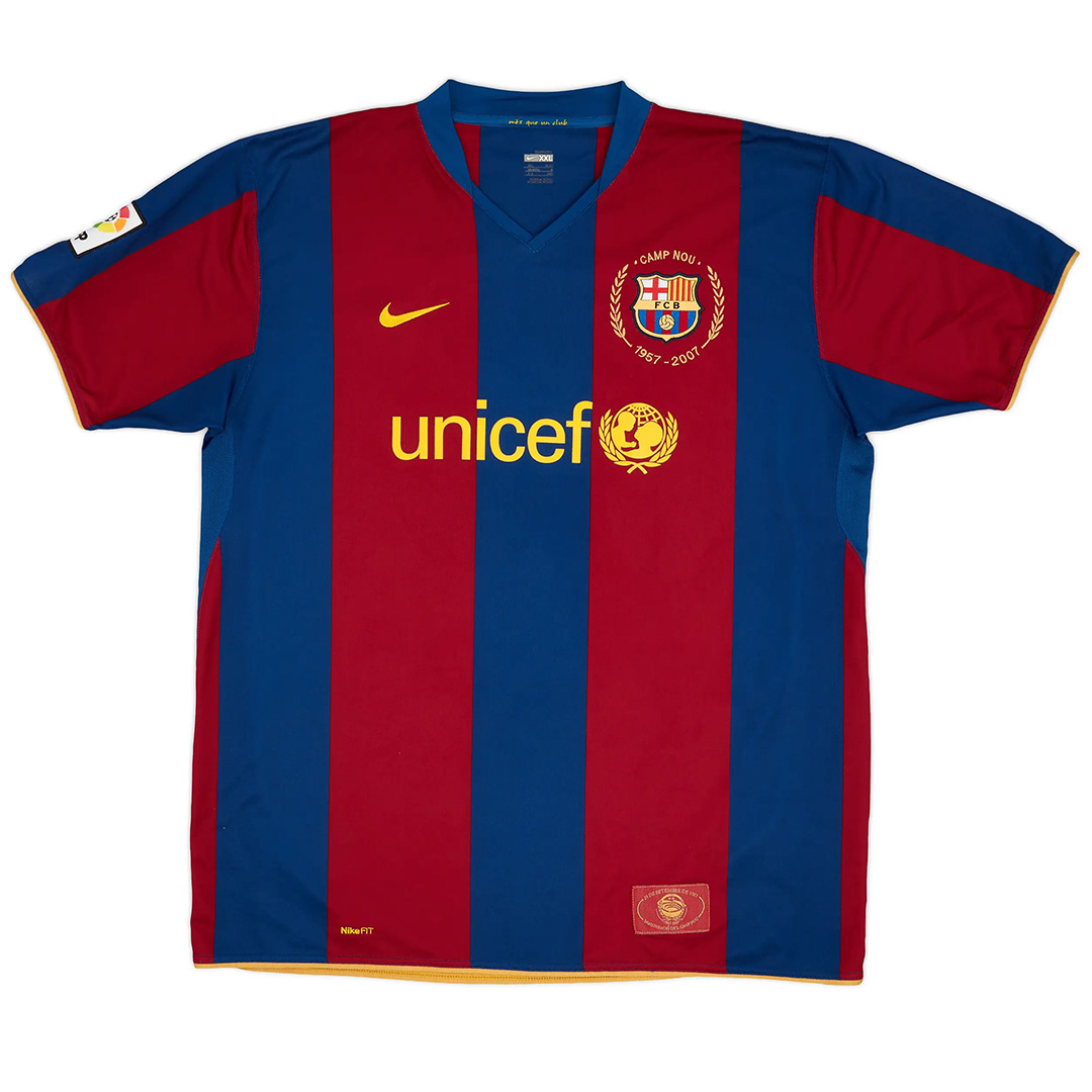 Ronaldinho #10 Retro Barcelona Home Jersey 50-Years Anniversary 2007/08 (back view)