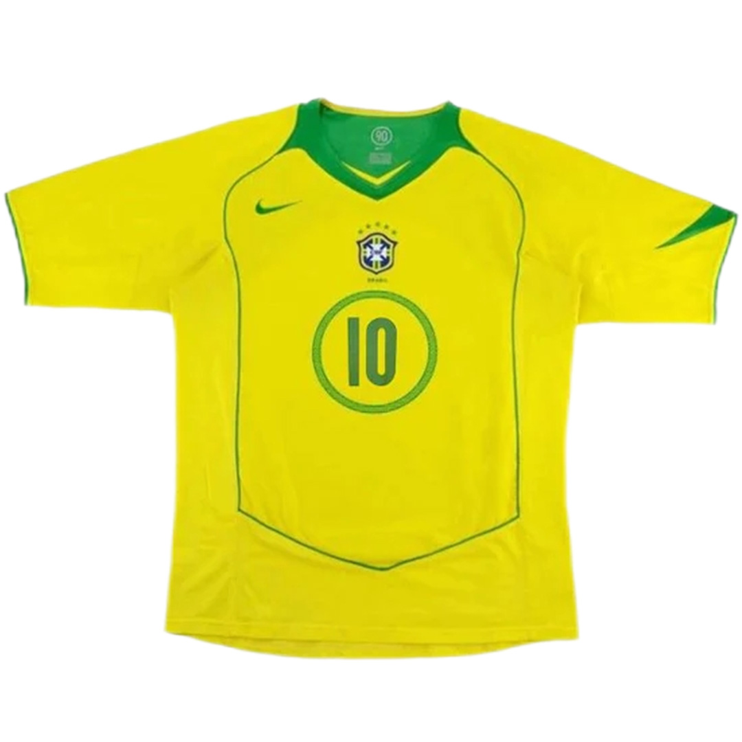 Ronaldinho #10 Retro Brazil Home Jersey 2004 (back view)