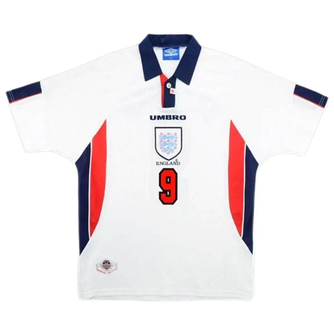 Shearer #9 Retro England Home Jersey World Cup 1998 (back view)