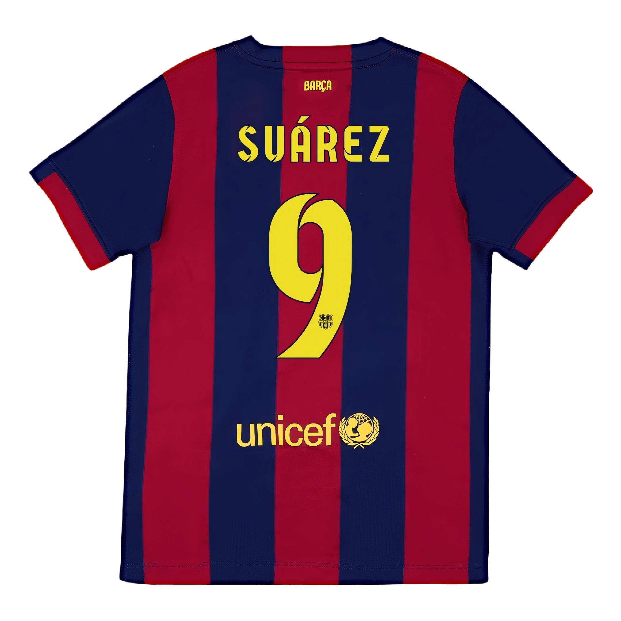 SUÁREZ #9 Retro Barcelona Home Jersey 2014/15 (back view)