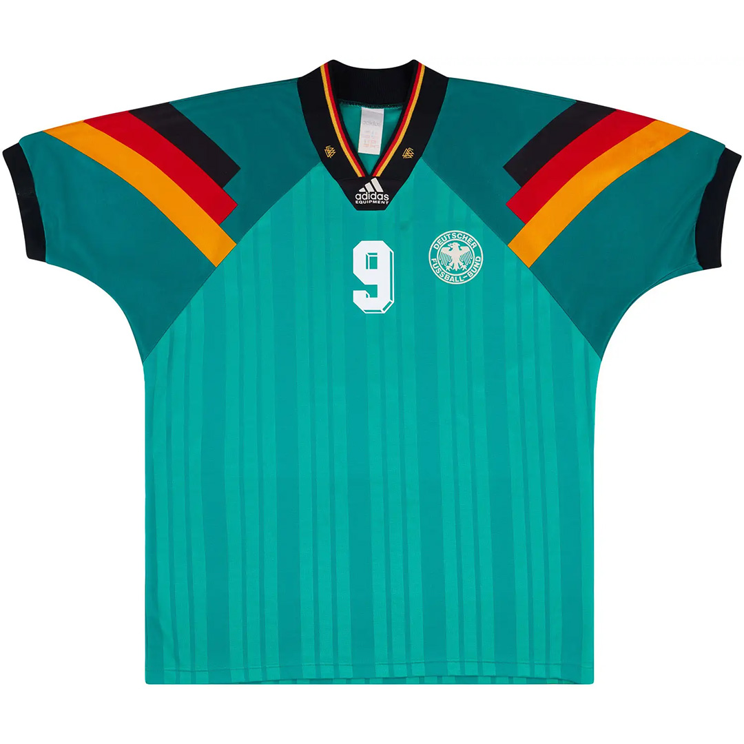 Völler #9 Retro Germany Away Jersey 1992 (back view)