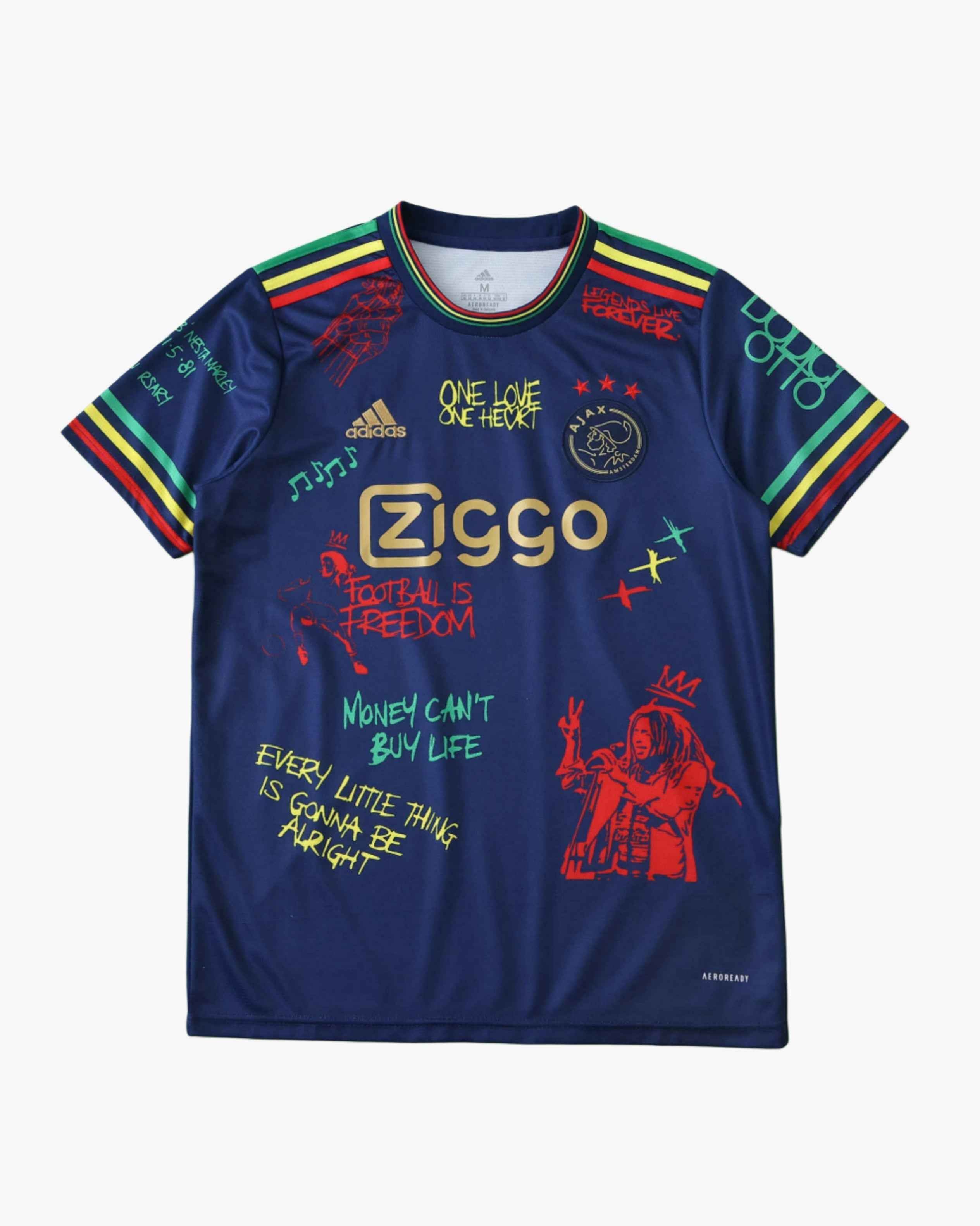 AJAX x BOB MARLEY DARK BLUE PREMIUM KIT — premium football kit from Don's Jerseys