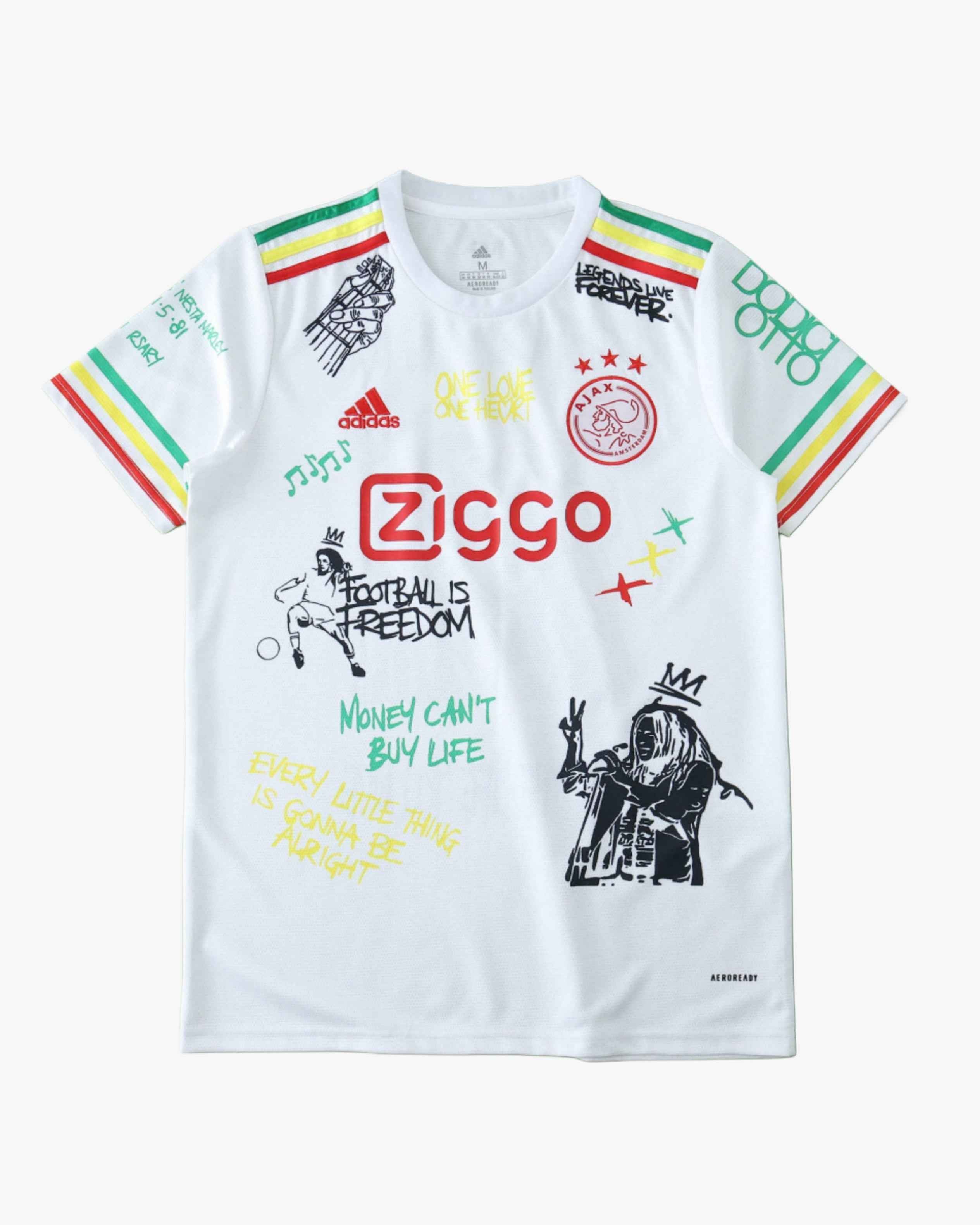 AJAX x BOB MARLEY WHITE PREMIUM KIT — premium football kit from Don's Jerseys